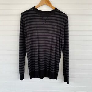 UNIONBAY Black and Gray Striped Crewneck Sweater